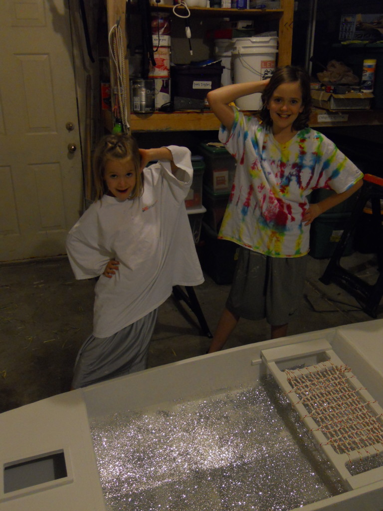 Abby and Eliza sparkling next to the new applied glitter.
