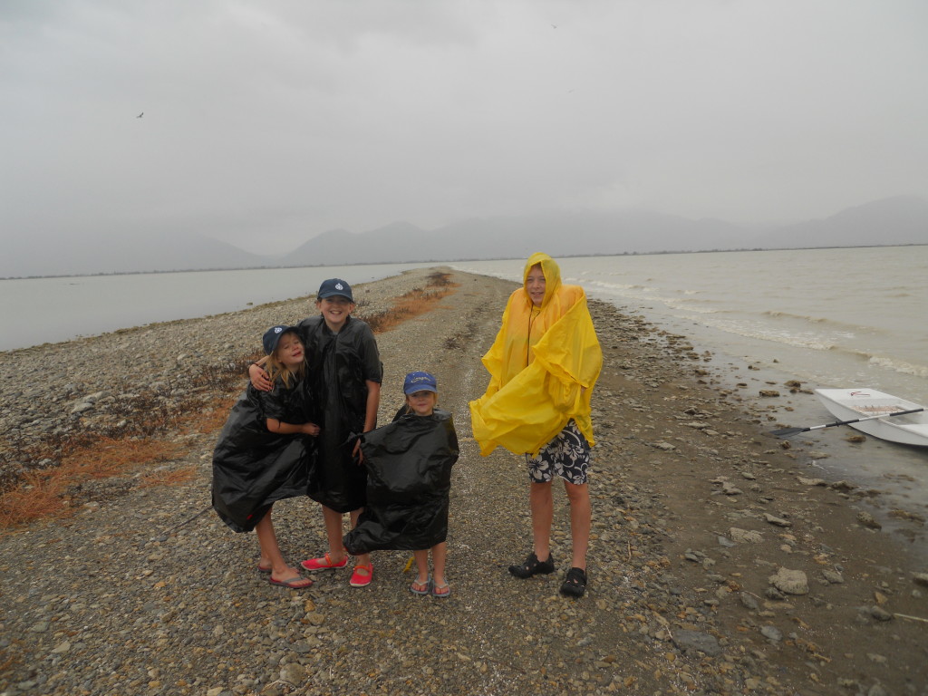 We only stopped on Bird Island long enough to take a picture. Abby had fallen and hurt her hand, and all of the kids were wet and cold.
